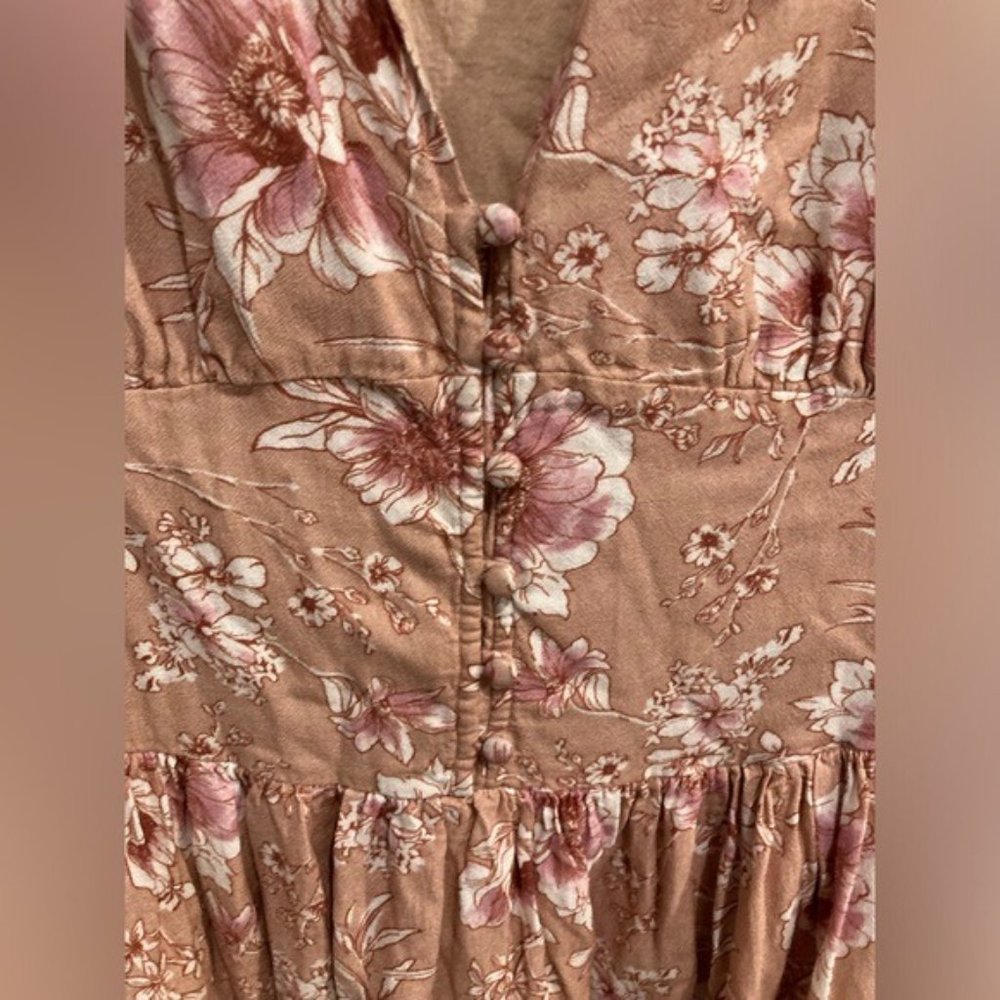 Jessakae Fairfarren Boho Cottagecore Prairie Floral Neutral Puff Sleeve Dress - Picture 4 of 12